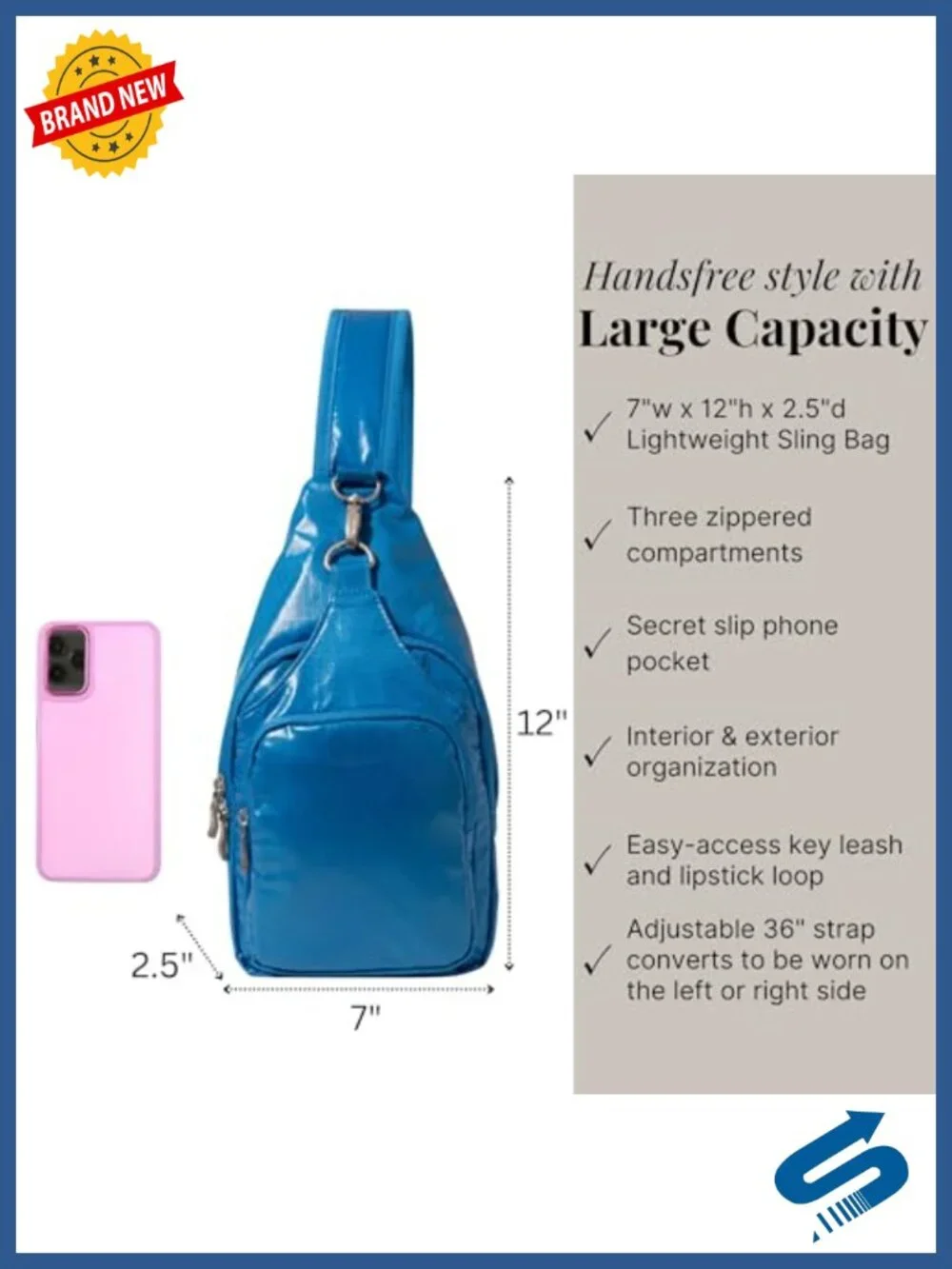 Lightweight Nylon Sling Crossbody Bag with Convertible Adjustable Shoulder Strap